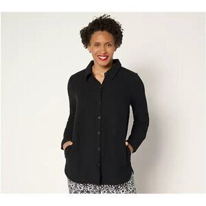 Belle Beach by Kim Gravel Gauze Dolphin Hem Big Shirt Black Petite Large A688217